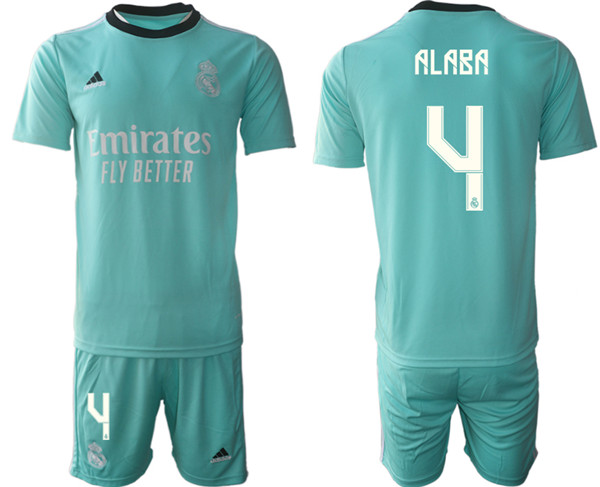Men's Real Madrid #4 David Alaba 2021/22 Teal Away Soccer Jersey Suit